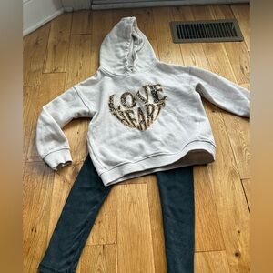 Zara Cream Hoodie with Leopard Print Heart with Cotton On Black Ribbed Leggings